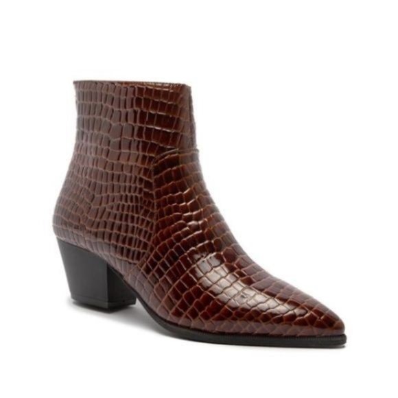 !! NEW !! Chocolate Brown Croc Embossed Ankle Boots - Picture 4 of 6